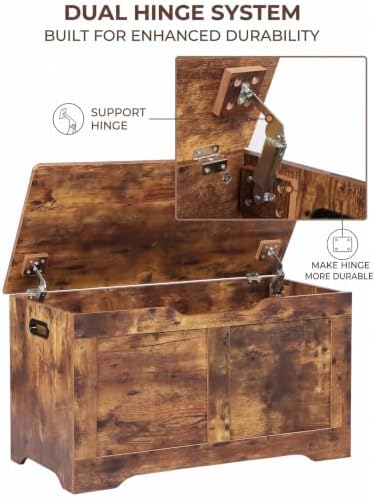 timberer 31.5" storage chest with 2 safety hinges showing dimensions