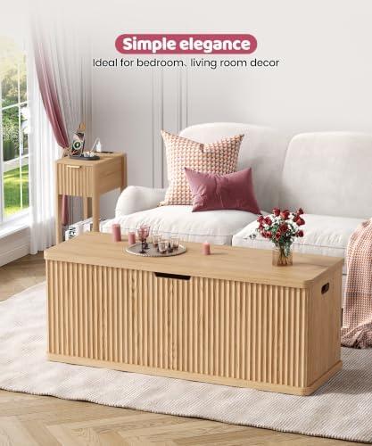 akxomel 45.3" fluted storage chest wooden storage trunk, side view