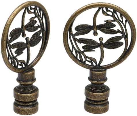 Biaungdo 2 Pack Double Dragonflies Lamp Finial, Antique Bronze | Decorative Finial for Lamp Shades, Hollowing Out Design, Lamp Finial Cap Knobs, For Table Lamp, Floor Lamp