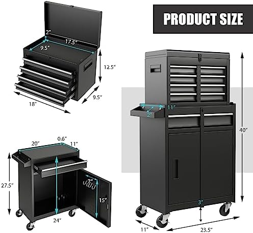 rolling tool chest, 5-drawer tool storage cabinet with, close-up detail
