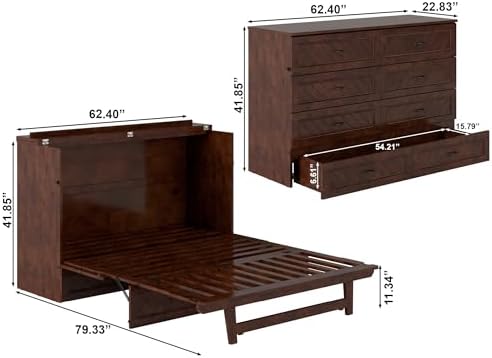 afi, alpine queen wood murphy bed chest with, close-up detail