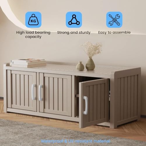 3 doors shoe bench, waterproof & uv-resistant, resin showing dimensions