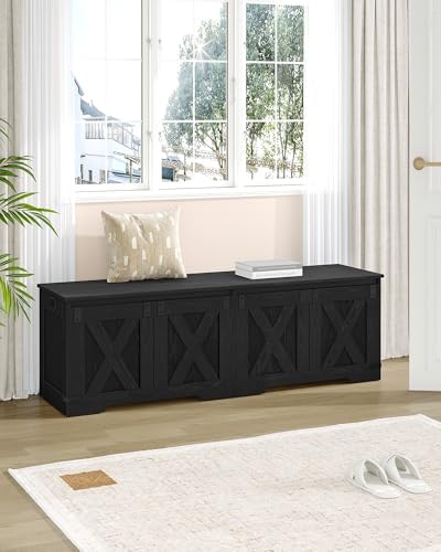 hzuaneri 59" rustic storage chest and bench |, front angle view