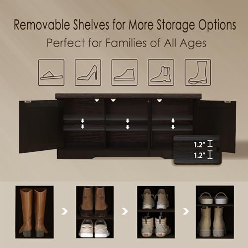 dinzi lvj shoe storage bench with cushion, door, side view
