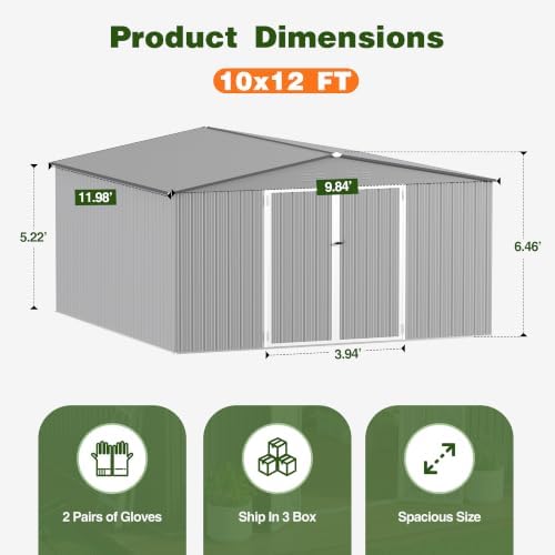 12 ft outdoor storage shed, heavy duty metal shown in use