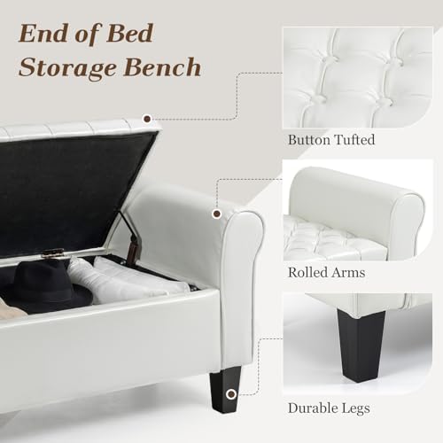 ecotouge 55" storage ottoman bench for living room showing dimensions