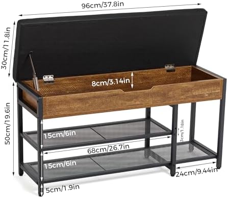 mondeer 37.8'' shoe rack bench with upholstered cushion, close-up detail