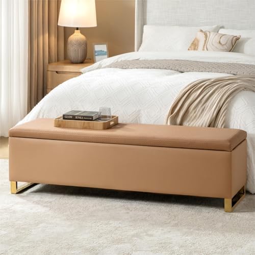 60" leather storage bench with throw ottomans, large on a desk or shelf