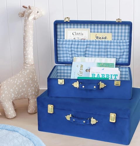 hofferruffer velvet storage trunks with wood frame, set shown in use