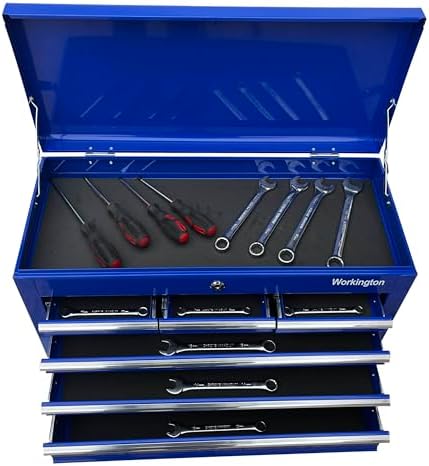 workington portable metal tool chest with 6 drawers, close-up detail
