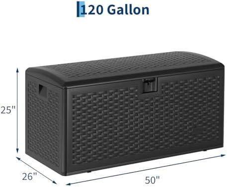 garvee 120 gallon waterproof large resin deck box shown in use