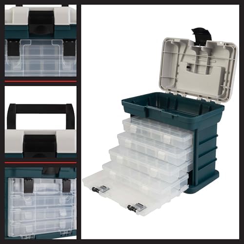 stalwart portable tool box small parts organizer, gray, front angle view