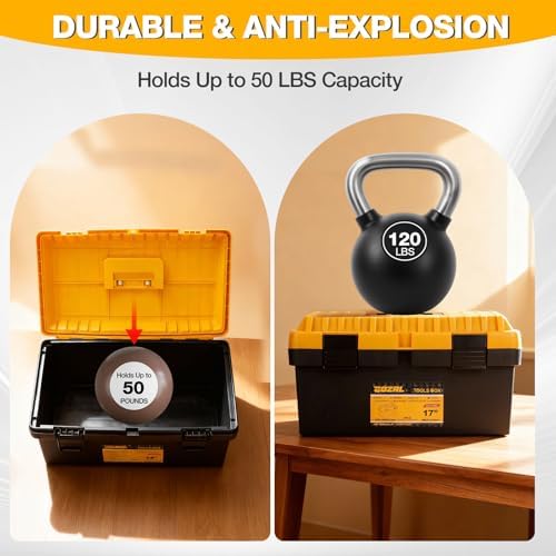 heavy duty plastic tool box set, stackable portable, close-up detail