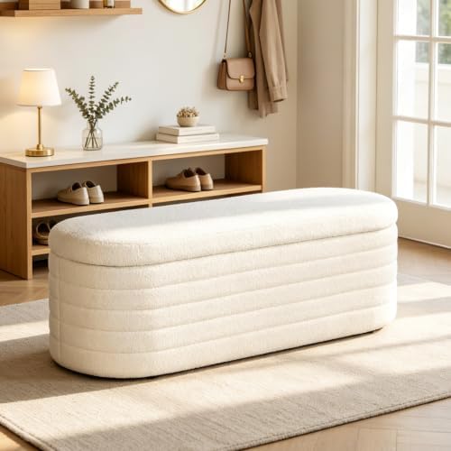 ottoman with storage 45.5" sherpa storage ottoman white on a desk or shelf