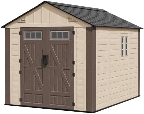 airwire 8x10 ft resin storage shed beige on a desk or shelf