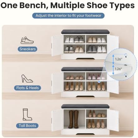 dumos 28" shoe bench with storage for entryway showing dimensions