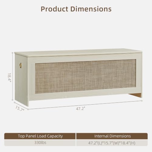 47.2" storage chest extra large,rattan storage bench(white cream) on a desk or shelf