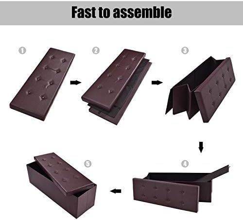 43" folding storage ottoman bench, faux leather storage on a desk or shelf
