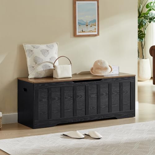 vankiley 51.2" storage chest extra large,wooden storage bench,black+brown, side view