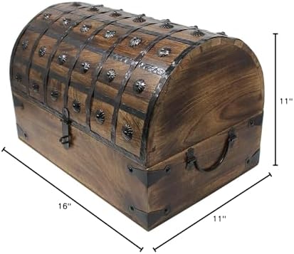 nautical cove wooden pirate treasure chest with lock, view 9
