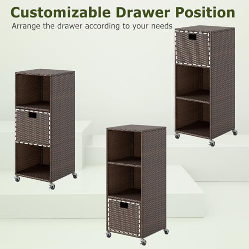 happygrill outdoor storage cabinet with wheels, pe rattan on a desk or shelf