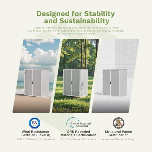 patiowell 5x3 ft plastic outdoor storage shed with on a desk or shelf