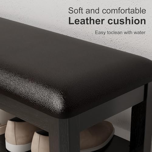 aqimuele shoe bench with leather cushion, 3 tiers, side view