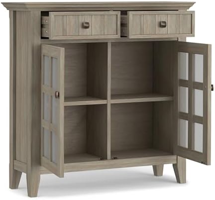 simplihome acadian storage bench and cabinet set in, front angle view
