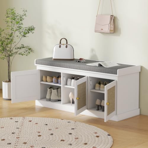 homcom shoe bench storage rattan doors 13.8 x, view 9