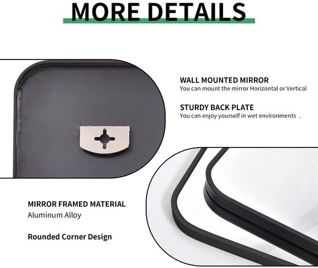 30" x 48"Bathroom Mirror, Matte Black Wall Mirror - Image 6