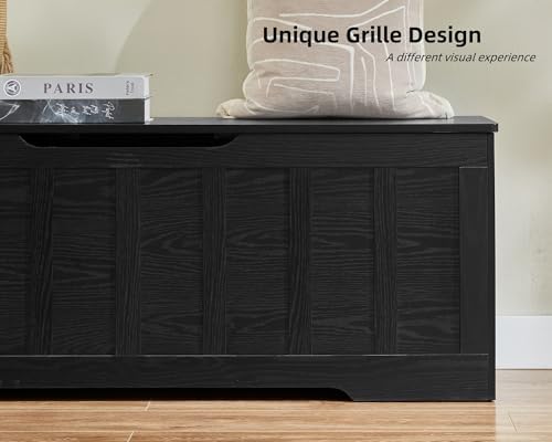 vankiley 51.2" storage chest extra large,wooden storage bench,black on a desk or shelf