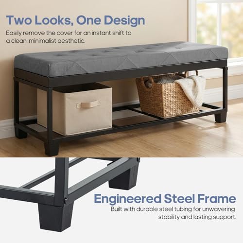 dumos storage ottoman bench, 43.3 inch end of, close-up detail