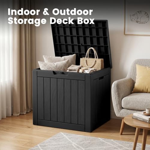 30 gallon outdoor storage box, waterproof resin deck shown in use