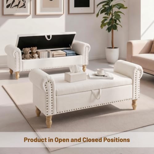55" end of bed bench, upholstered bench with, close-up detail