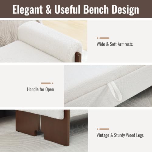 64"end of bed storage bench king size,bedroom bench showing dimensions