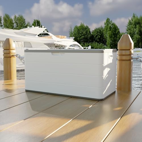 mrosaa 110 gallon deck box waterproof,double-wall resin outdoor showing dimensions