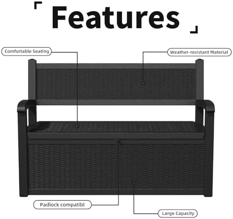 rojik 80 gallon storage bench deck box outdoor, front angle view