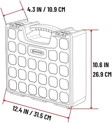 intertool hardware organizer with 7 deep removable bins, close-up detail