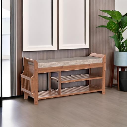 petkaboo shoe bench with hidden drawer and side showing dimensions