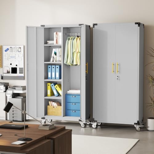 pozdeg 71" rolling lockable metal broom closet storage shown in use