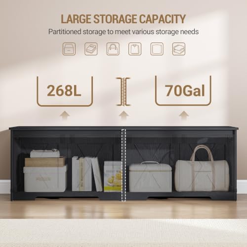 hzuaneri 59" rustic storage chest and bench | showing dimensions