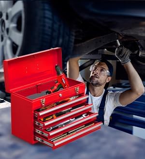 4 drawers metal tool box portable steel tool shown in use