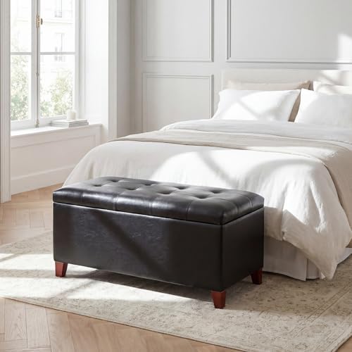 asense storage ottoman bench, 33" faux leather upholstered, front angle view