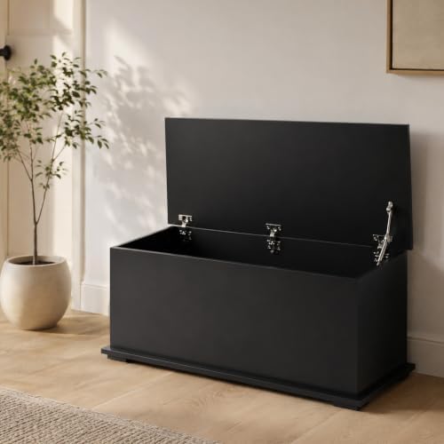 homcom 39.4" modern storage chest, lift top storage, front angle view