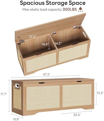 likimio 47.2" rattan storage ottoman bench chest, rustic shown in use