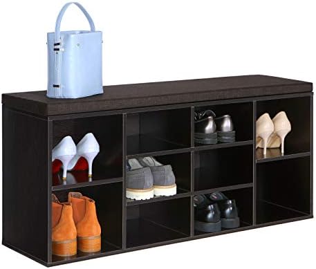 vasagle shoe bench with cushion, 10 compartments, 11.8, front angle view