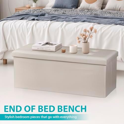 zenstyle 43inches folding storage ottoman bench, faux leather, package contents