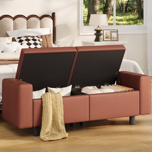 hoobro ottoman with storage, 46.7'' storage bench, close-up detail