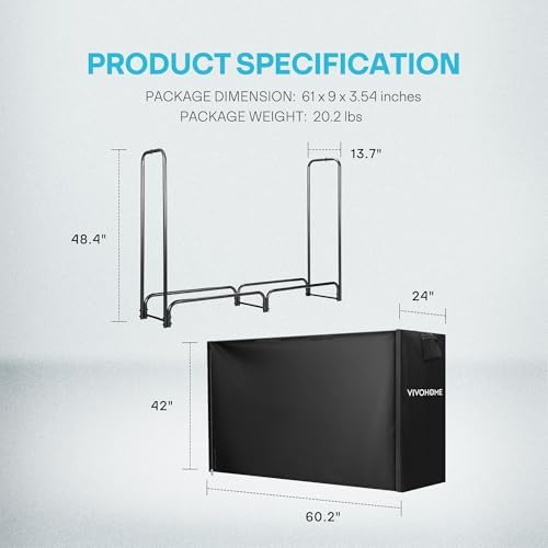 vivohome 5 ft heavy duty firewood rack outdoor showing dimensions