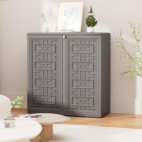 homspark indoor/outdoor storage cabinet with doors and shelf, side view